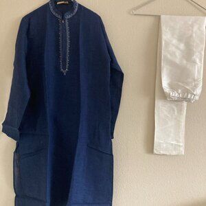 Navy blue linen kurta set